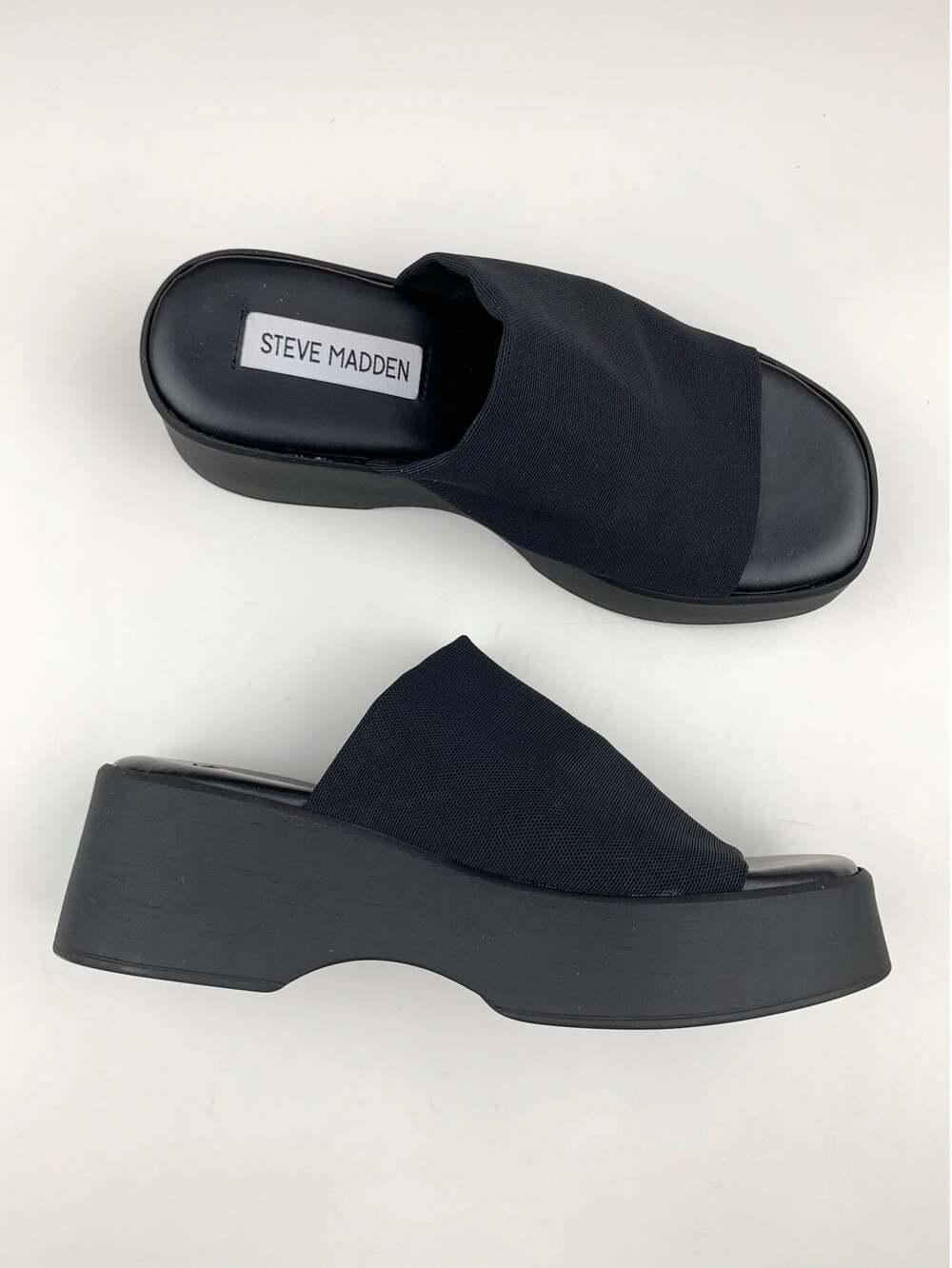 Steve Madden Slinky30 Sandals Black Platform Stretchy Fabric 90s Y2K Women's 7